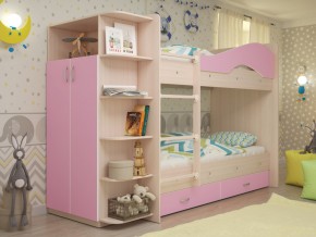 Кровать 2-х ярусная Мая с ящиками и шкафом на латофлексах розовый в Лянторе - lyantor.magazinmebel.ru | фото