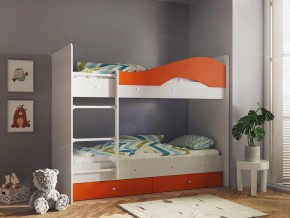 Кровать 2-х ярусная Мая с ящиками на латофлексах белый-оранж в Лянторе - lyantor.magazinmebel.ru | фото