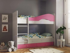 Кровать 2-х ярусная Мая с ящиками на латофлексах белый-розовый в Лянторе - lyantor.magazinmebel.ru | фото