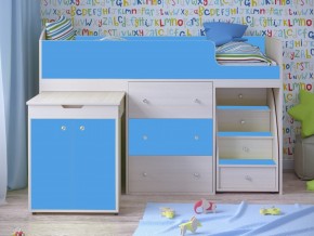 Кровать чердак Малыш 80х180 Дуб молочный, Голубой в Лянторе - lyantor.magazinmebel.ru | фото