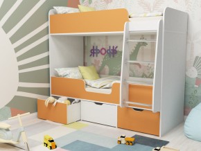 Кровать двухъярусная Малыш двойняшка белый-оранжевый в Лянторе - lyantor.magazinmebel.ru | фото