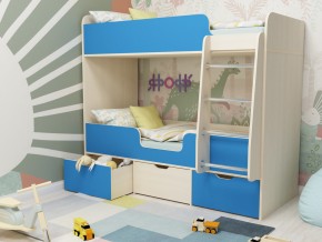 Кровать двухъярусная Малыш двойняшка дуб молочный-голубой в Лянторе - lyantor.magazinmebel.ru | фото
