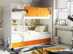 Кровать двухъярусная Тетрис латы с бортиками белый-оранжевый в Лянторе - lyantor.magazinmebel.ru | фото - изображение 1