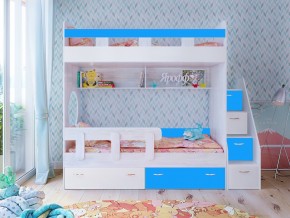 Кровать двухъярусная Юниор 1 винтерберг-белый с голубым в Лянторе - lyantor.magazinmebel.ru | фото