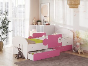 Кровать Мозаика с ящиком и бортиками на ламелях белый-розовый в Лянторе - lyantor.magazinmebel.ru | фото
